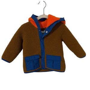 Old Navy Sherpa-Lined Hooded Jacket – Brown/Blue with Orange Lining (Size 12–18